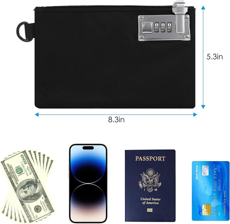 AMIR Money Bags with Zipper, 5x8 Inches, Money Pouch, Cash Bag, Coin Purse Bank Bags with Zipper for Travel, Cash, Jewelry, Passports, Credit Cards - Black - Image 4